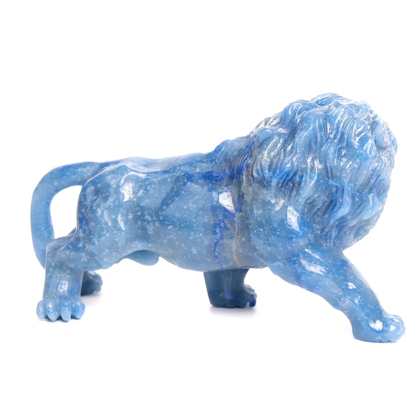 6.5" Blue Aventurine Carved Crystal Lion Figurine Realistic Quartz Decor