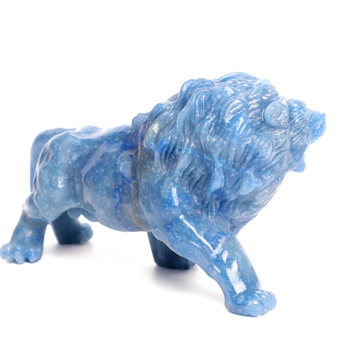 6.5" Blue Aventurine Carved Crystal Lion Figurine Realistic Quartz Decor