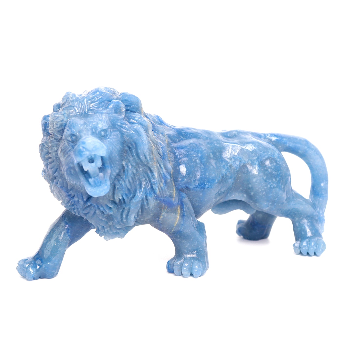 6.5" Blue Aventurine Carved Crystal Lion Figurine Realistic Quartz Decor