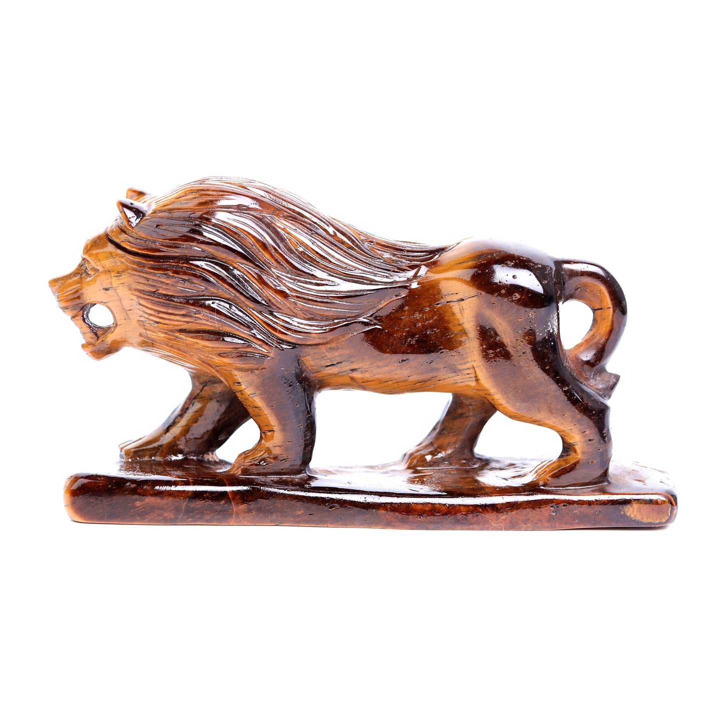 5" Tigers Eyes Stone Carved Lion Figurine Realistic Crystal Healing Quartz Decor