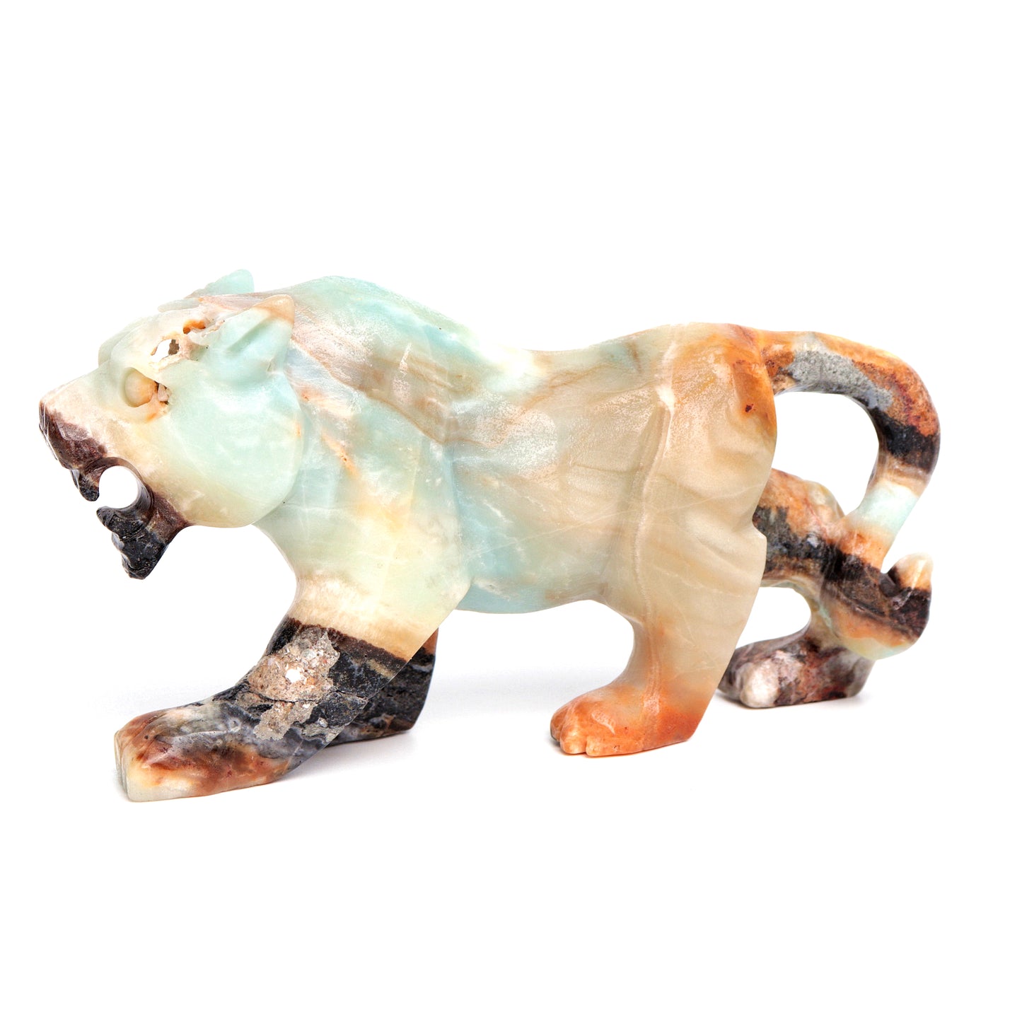 6" Amazonite Carved leopard Figurine Realistic Crystal Healing Quartz Decor