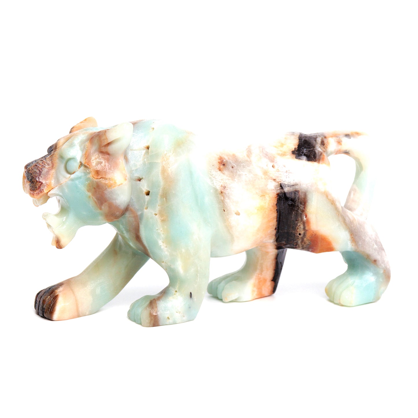 6.3" Amazonite Carved leopard Figurine Realistic Crystal Healing Quartz Decor