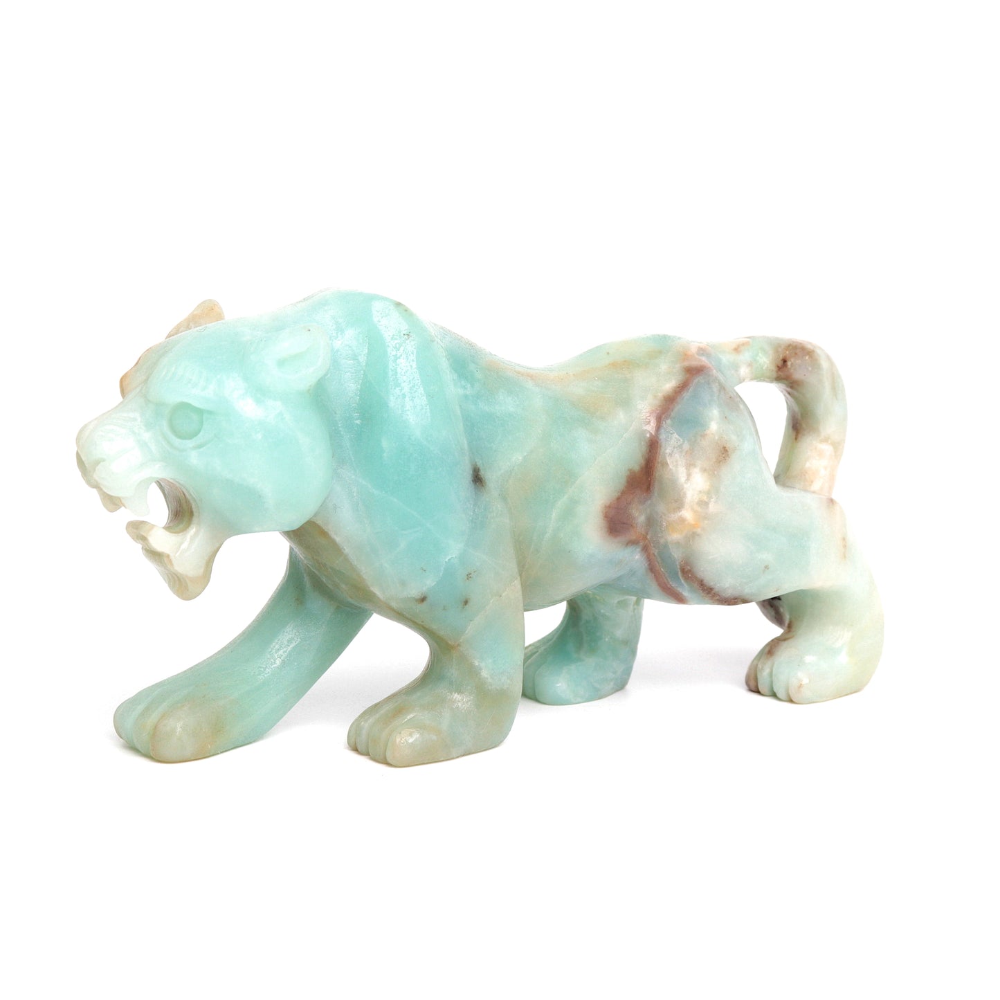 6" Amazonite Carved leopard Figurine Realistic Crystal Healing Quartz Decor