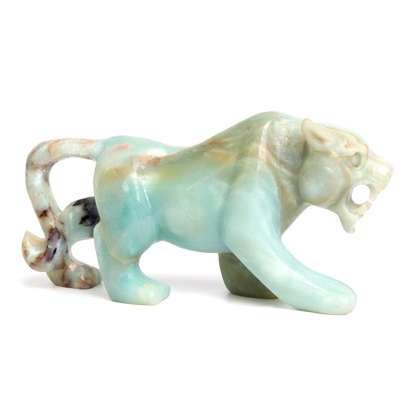 6" Amazonite Carved leopard Figurine Realistic Crystal Healing Quartz Decor
