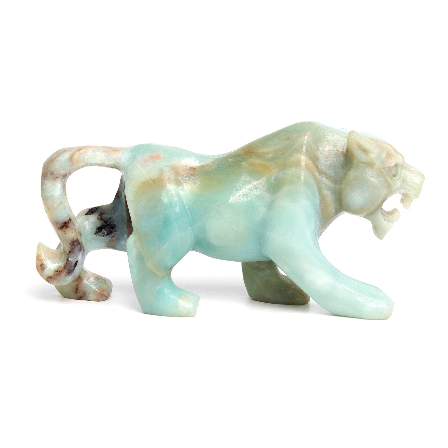 6" Amazonite Carved leopard Figurine Realistic Crystal Healing Quartz Decor
