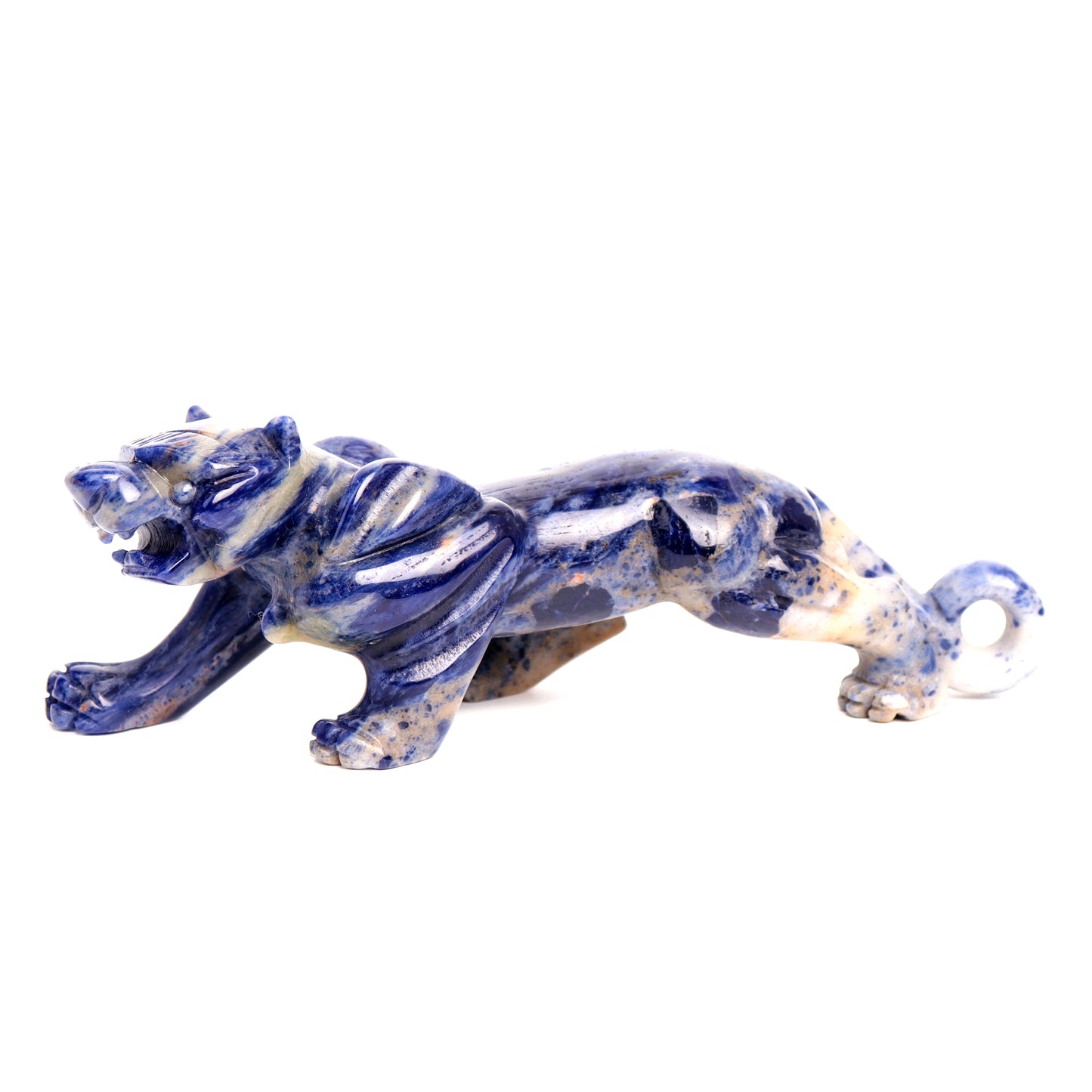 7" Sodalite Carved Leopard Sculpture Realistic Crystal Healing Quartz Decor
