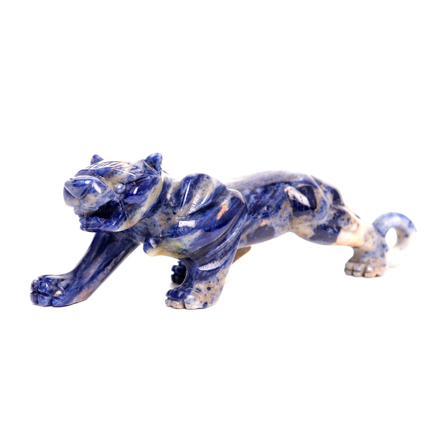 7" Sodalite Carved Leopard Sculpture Realistic Crystal Healing Quartz Decor