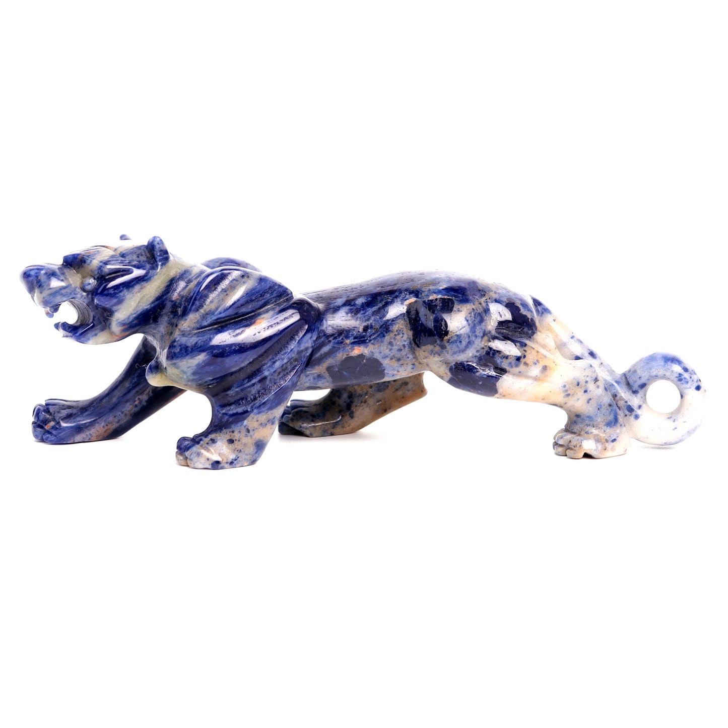 7" Sodalite Carved Leopard Sculpture Realistic Crystal Healing Quartz Decor