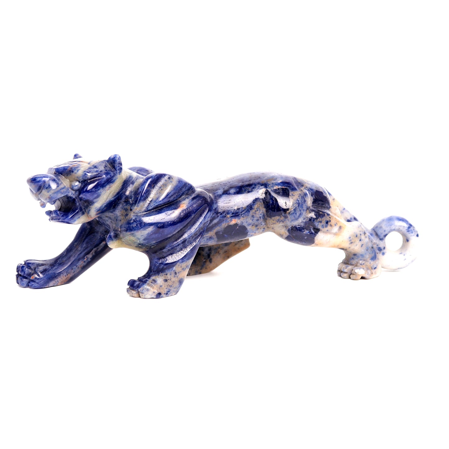 7" Sodalite Carved Leopard Sculpture Realistic Crystal Healing Quartz Decor