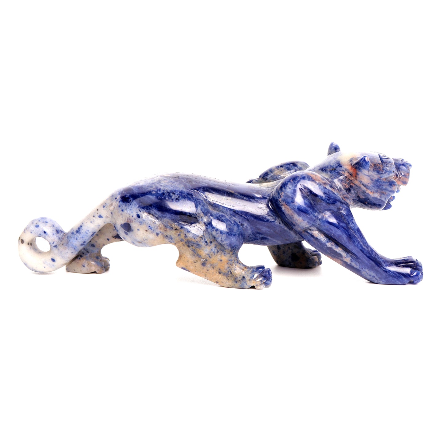 7" Sodalite Carved Leopard Sculpture Realistic Crystal Healing Quartz Decor