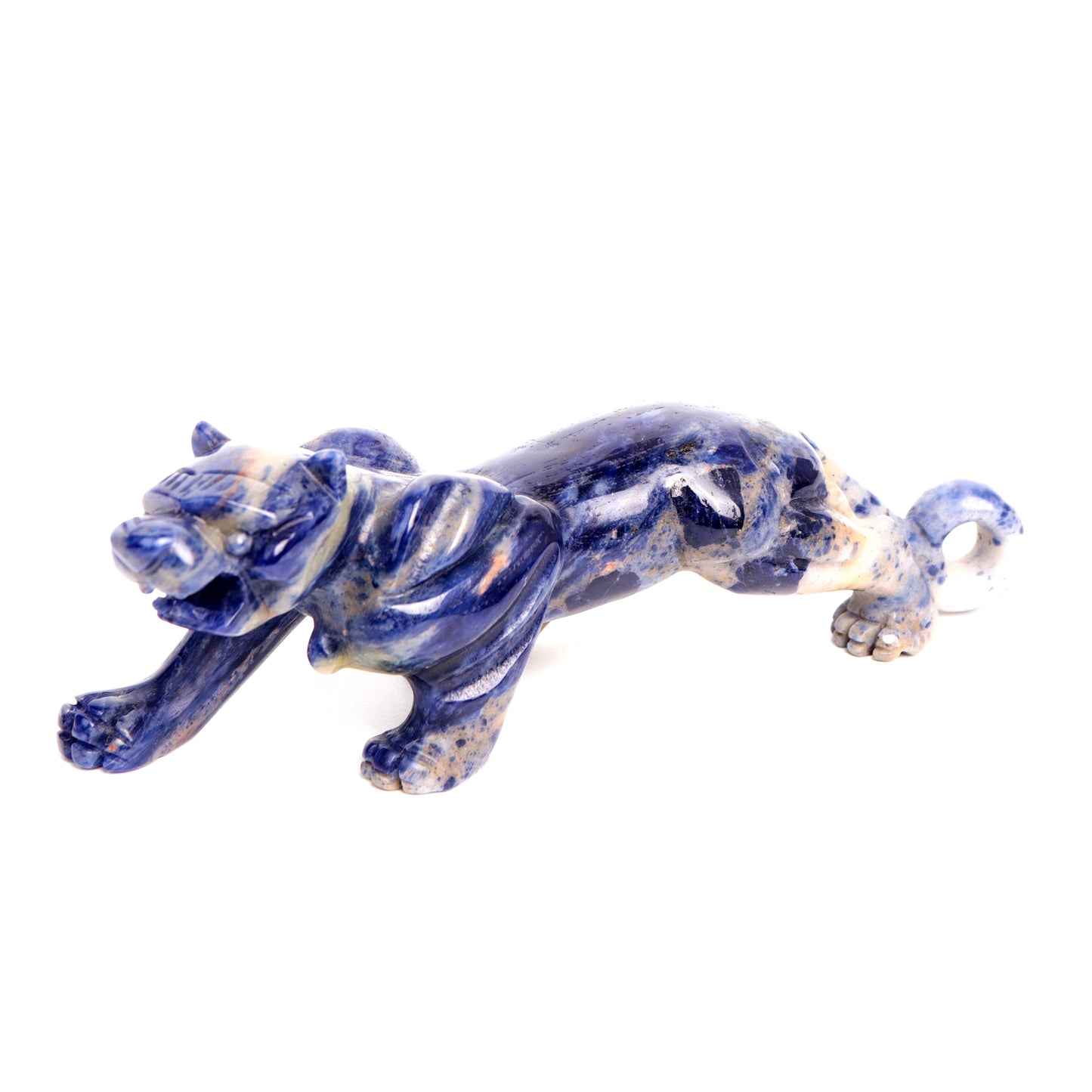 7" Sodalite Carved Leopard Sculpture Realistic Crystal Healing Quartz Decor