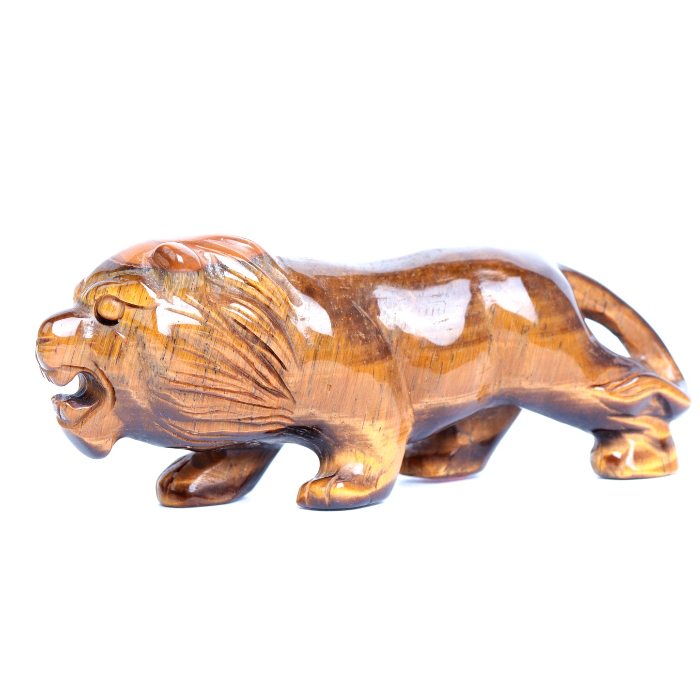 5.5" Tigers Eyes Stone Carved Lion Figurine Realistic Crystal Healing Quartz Decor