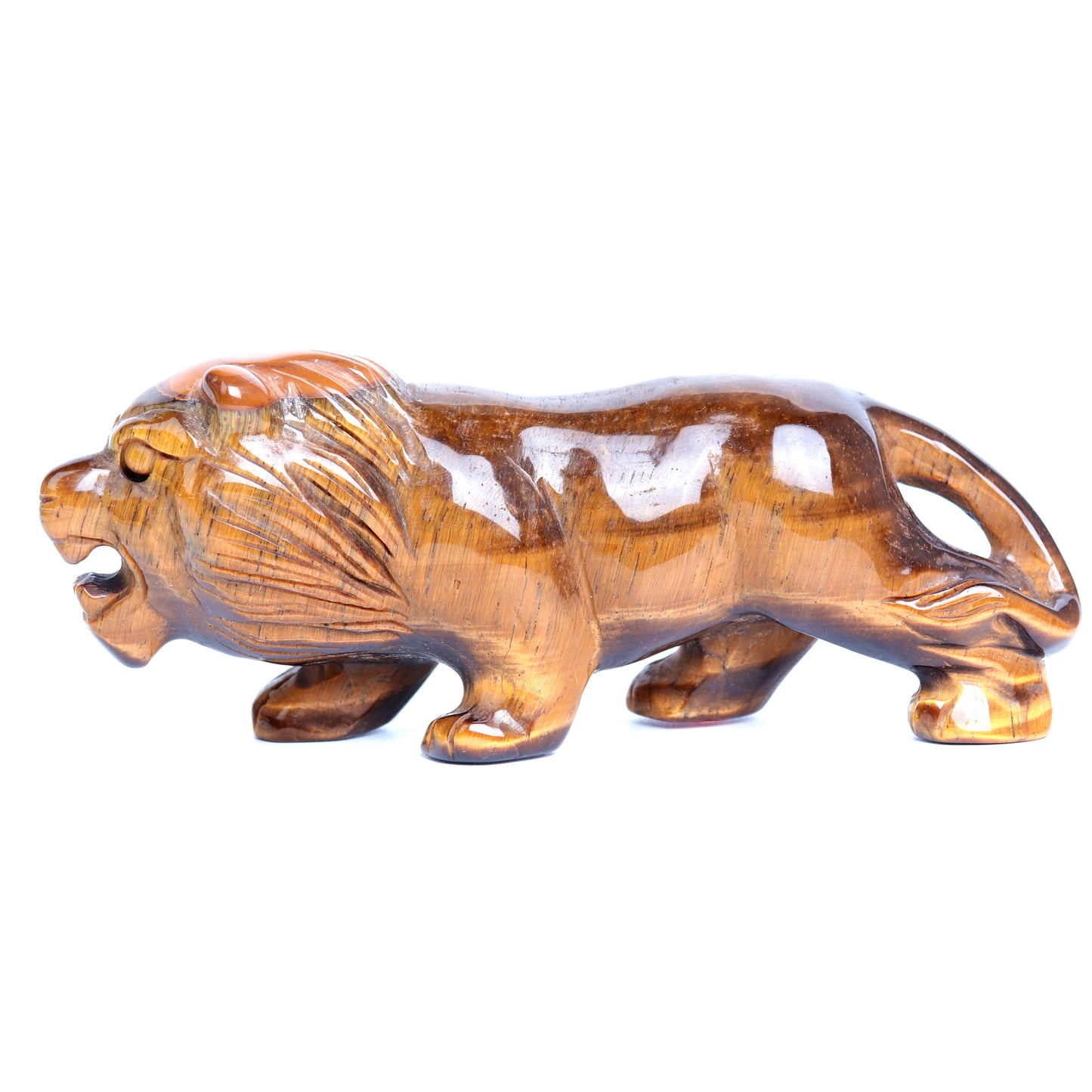 5.5" Tigers Eyes Stone Carved Lion Figurine Realistic Crystal Healing Quartz Decor