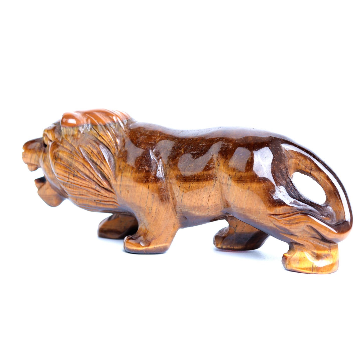 5.5" Tigers Eyes Stone Carved Lion Figurine Realistic Crystal Healing Quartz Decor
