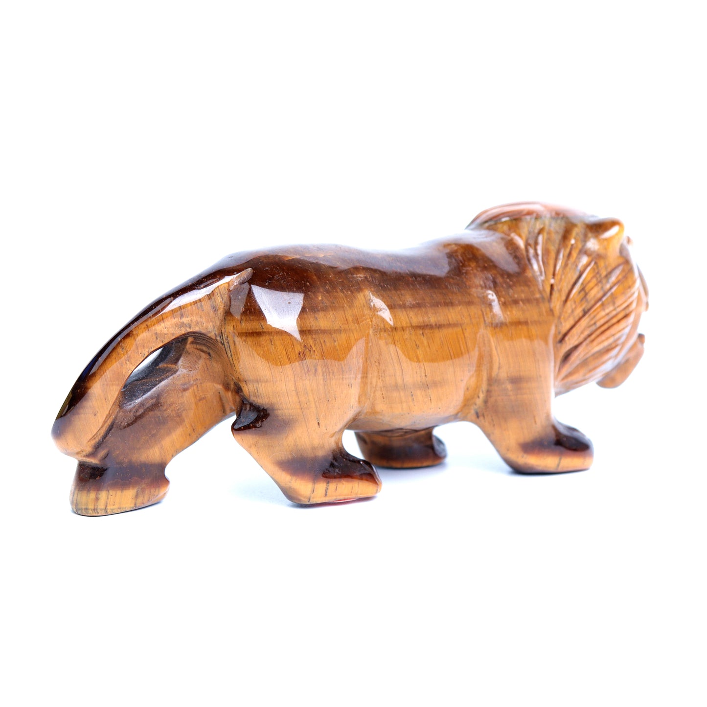 5.5" Tigers Eyes Stone Carved Lion Figurine Realistic Crystal Healing Quartz Decor