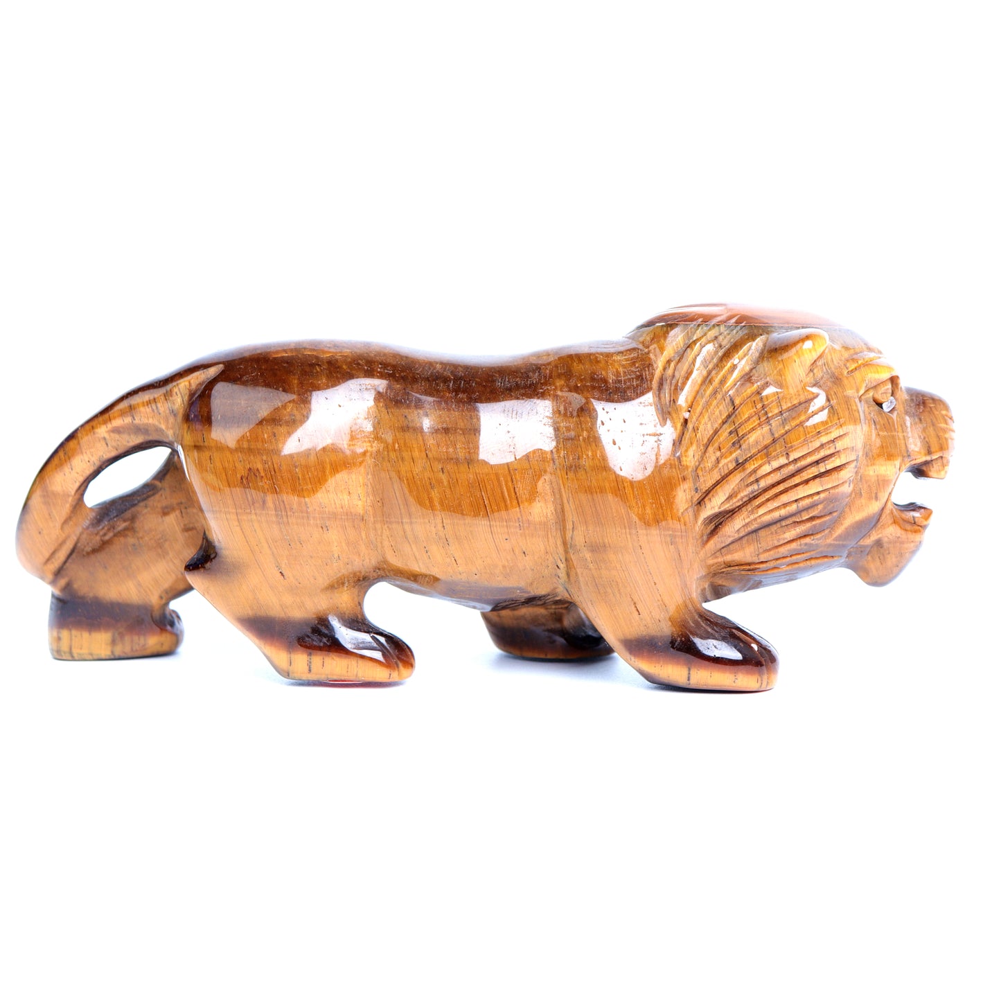 5.5" Tigers Eyes Stone Carved Lion Figurine Realistic Crystal Healing Quartz Decor