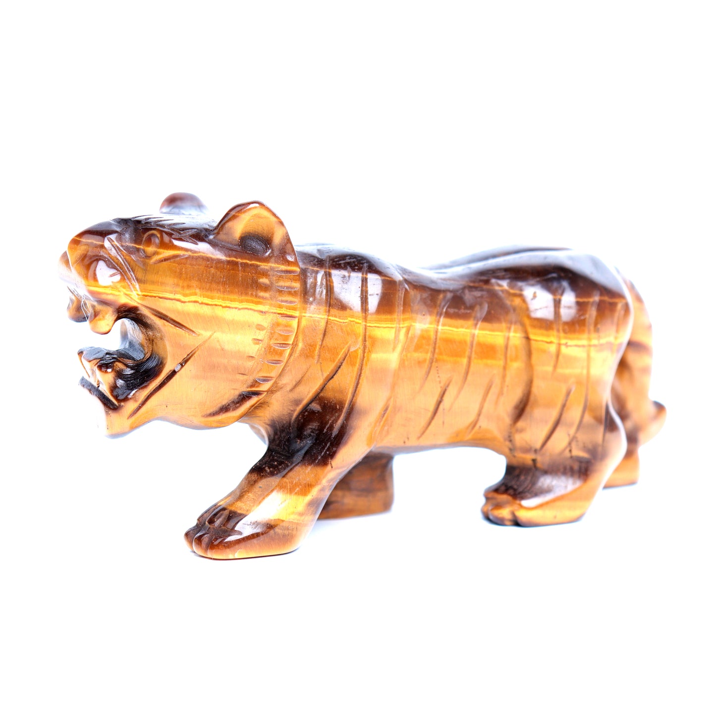 4" Tigers Eyes Stone Carved Tiger Figurine Realistic Crystal Healing Quartz Decor