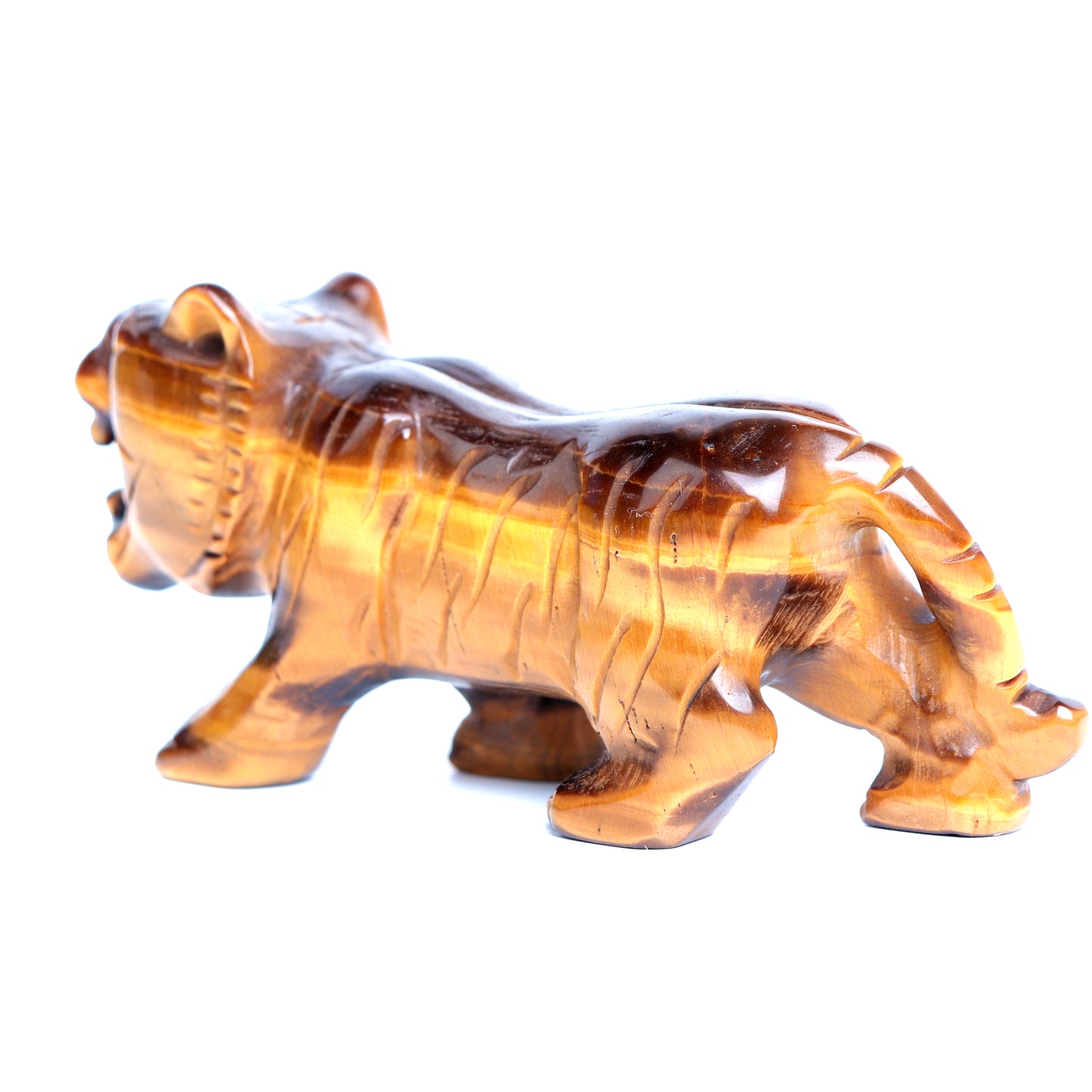 4" Tigers Eyes Stone Carved Tiger Figurine Realistic Crystal Healing Quartz Decor