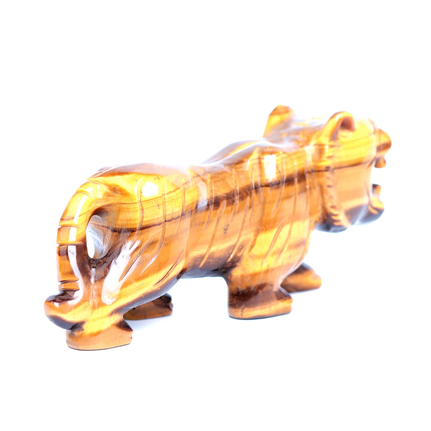 4" Tigers Eyes Stone Carved Tiger Figurine Realistic Crystal Healing Quartz Decor