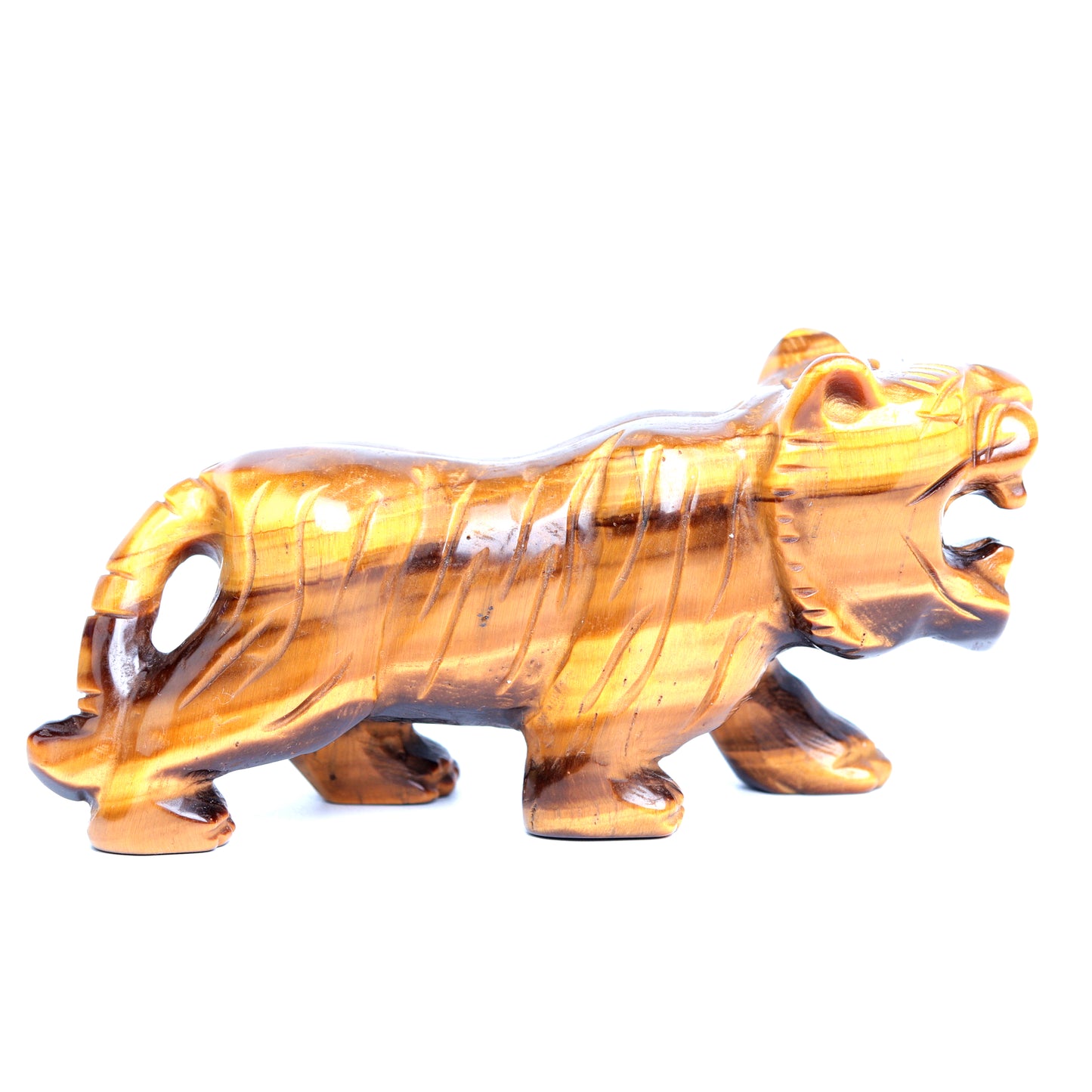 4" Tigers Eyes Stone Carved Tiger Figurine Realistic Crystal Healing Quartz Decor