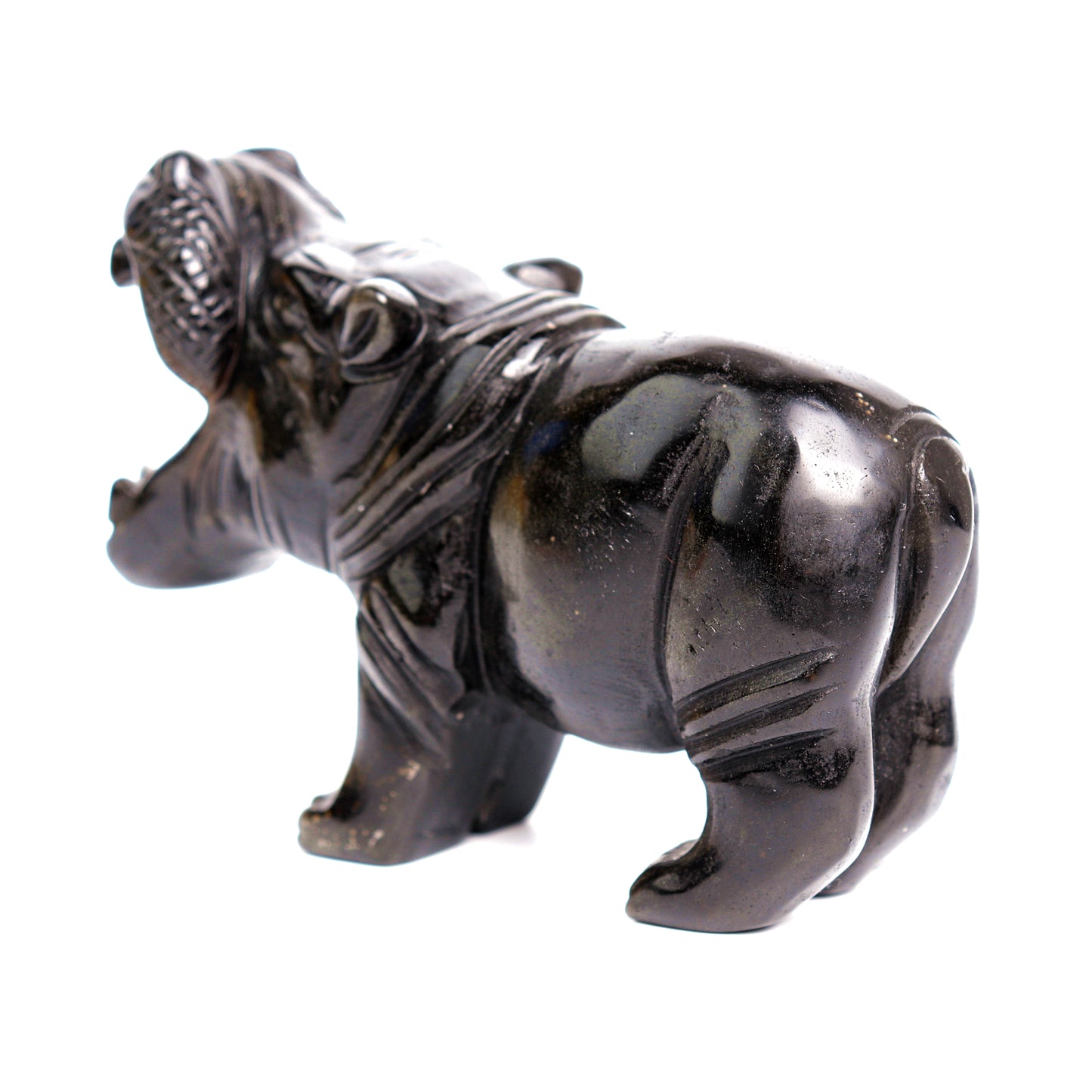 4" Golden Obsidian Carved Hippo Figurine Realistic Crystal Healing Quartz Decor