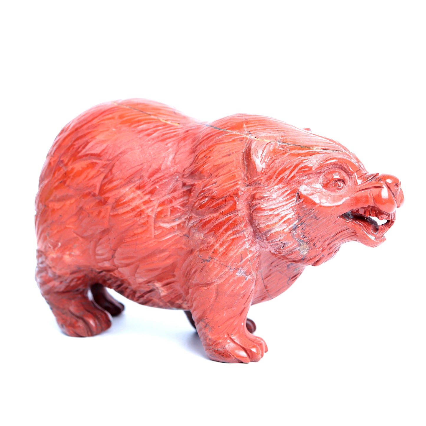 5" Red Jasper Crystal Bear Figurine Realistic Healing Quartz Decor