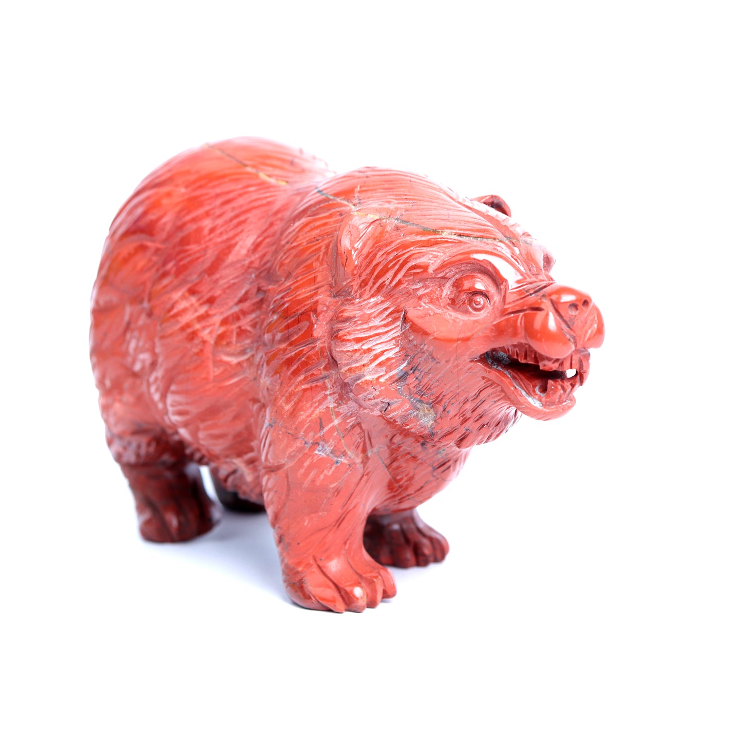 5" Red Jasper Crystal Bear Figurine Realistic Healing Quartz Decor