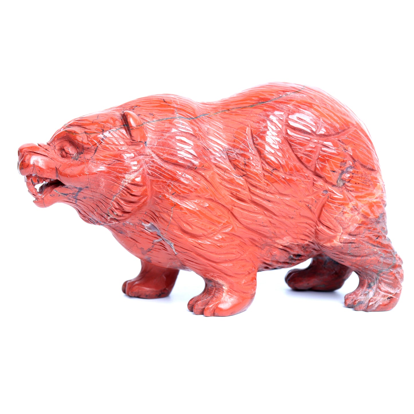 5" Red Jasper Crystal Bear Figurine Realistic Healing Quartz Decor