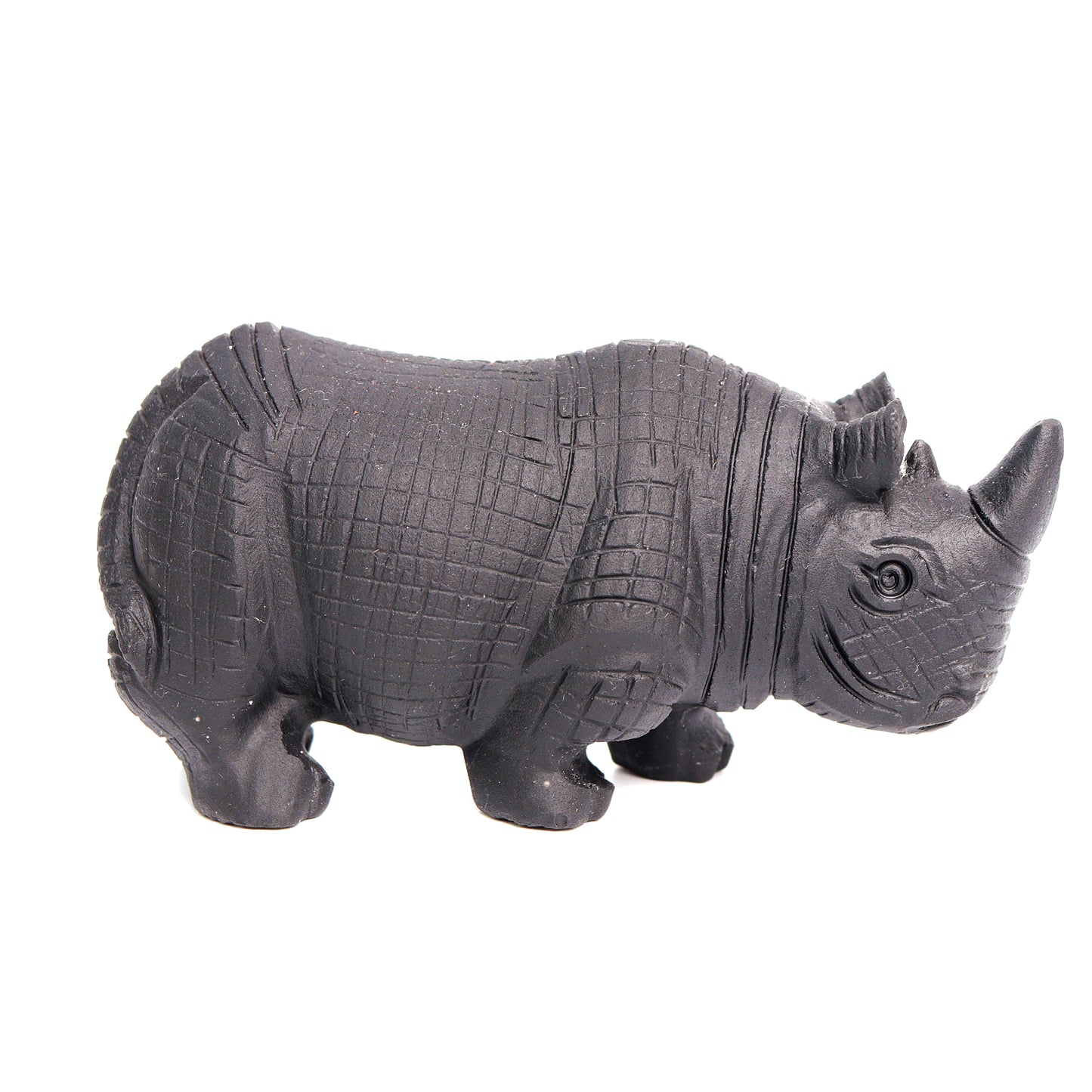 4" Black Obsidian Carved Rhino Figurine Realistic Crystal Healing Quartz Decor