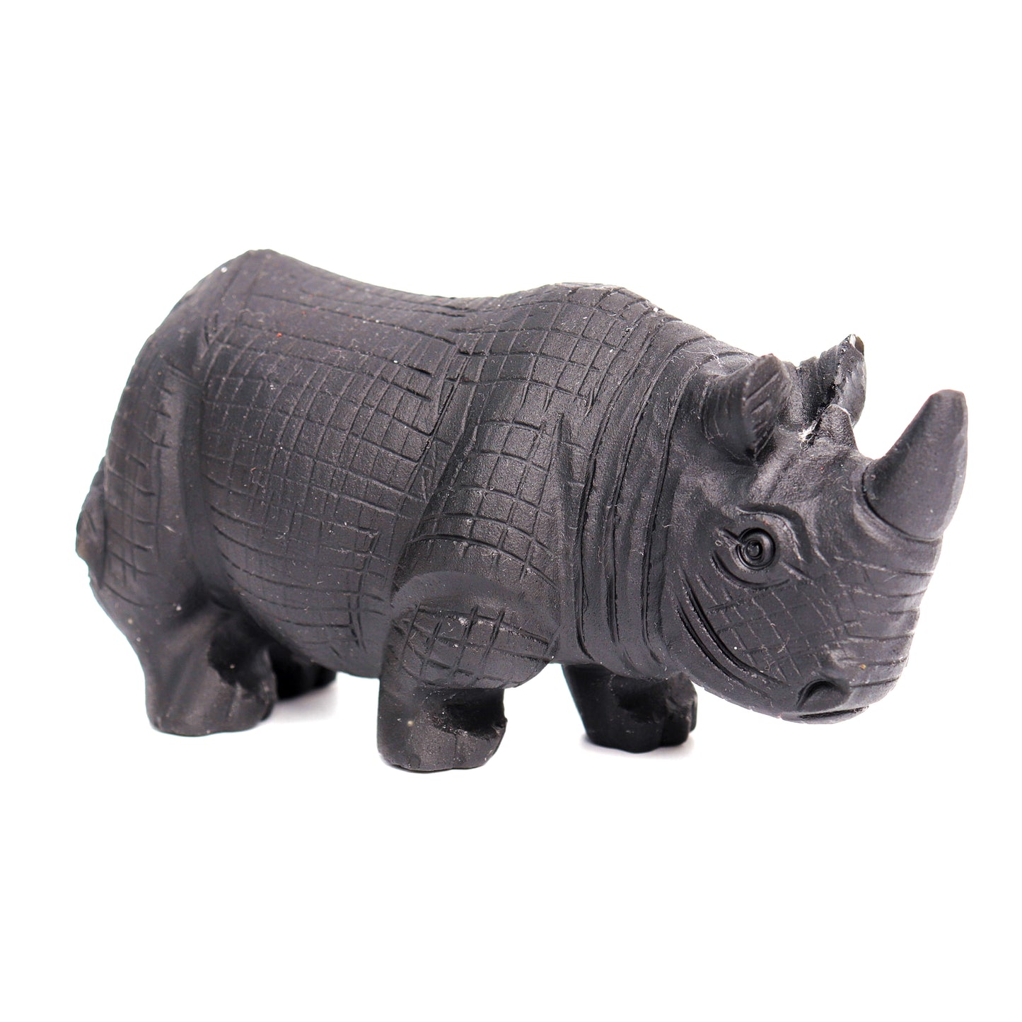 4" Black Obsidian Carved Rhino Figurine Realistic Crystal Healing Quartz Decor