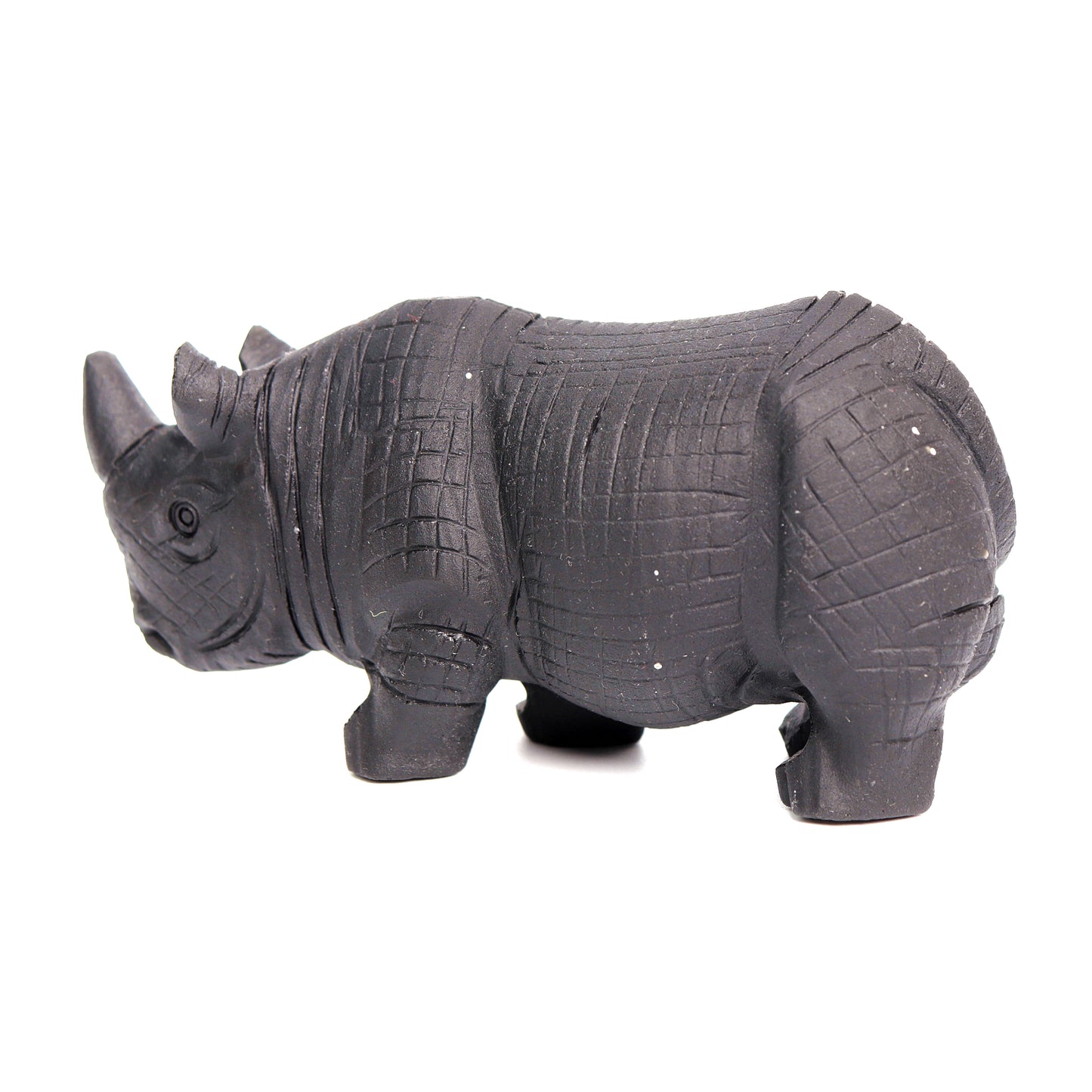 4" Black Obsidian Carved Rhino Figurine Realistic Crystal Healing Quartz Decor