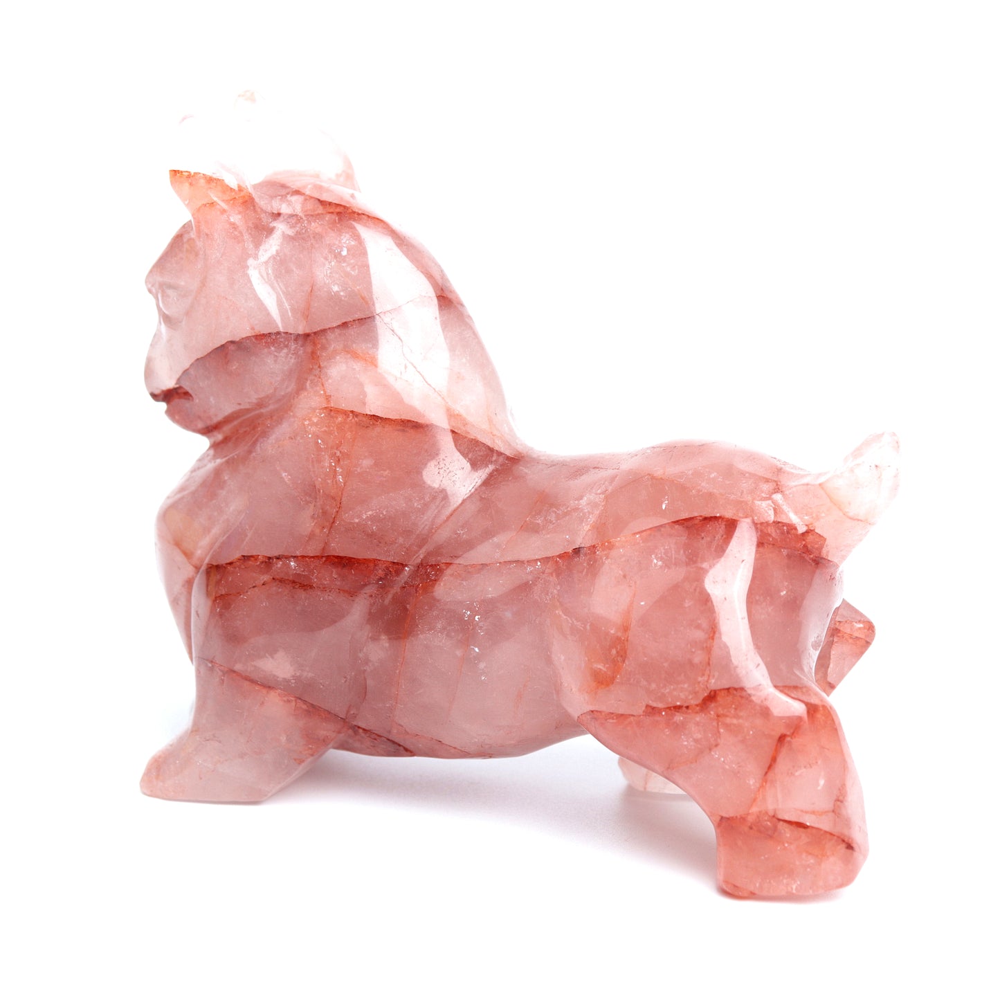 5.5" Fire Quartz Carved Bull Figurine Realistic Crystal Healing Quartz Decor