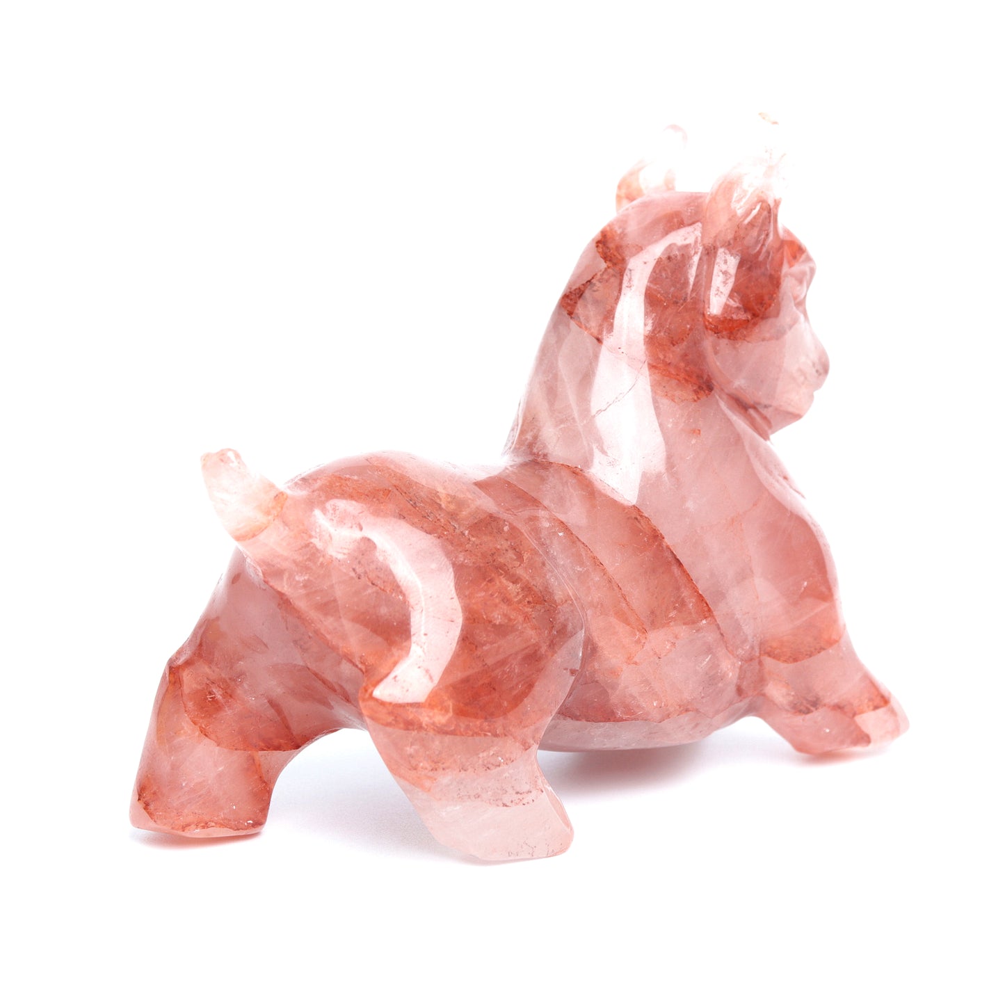 5.5" Fire Quartz Carved Bull Figurine Realistic Crystal Healing Quartz Decor