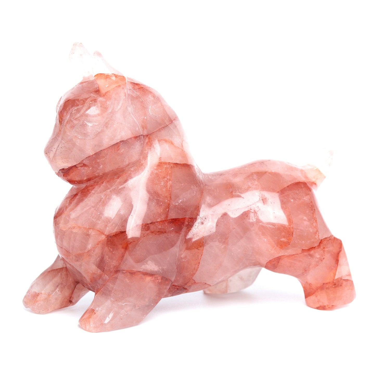 5.5" Fire Quartz Carved Bull Figurine Realistic Crystal Healing Quartz Decor