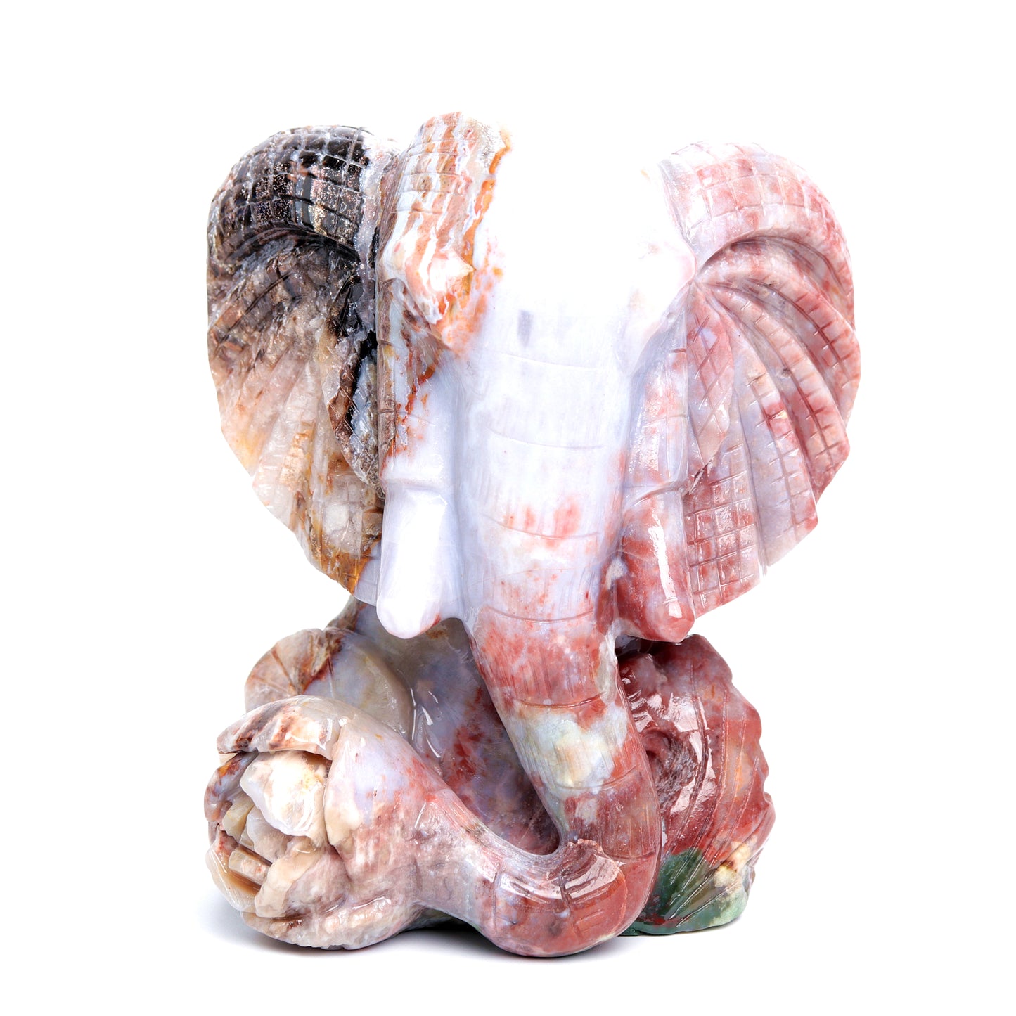 5" Ocean Jasper Carved Elephant Figurine Realistic Crystal Healing Quartz Decor