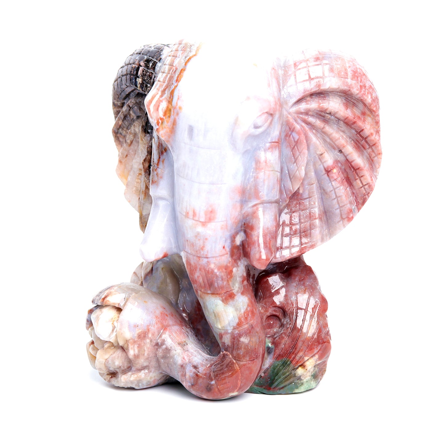 5" Ocean Jasper Carved Elephant Figurine Realistic Crystal Healing Quartz Decor