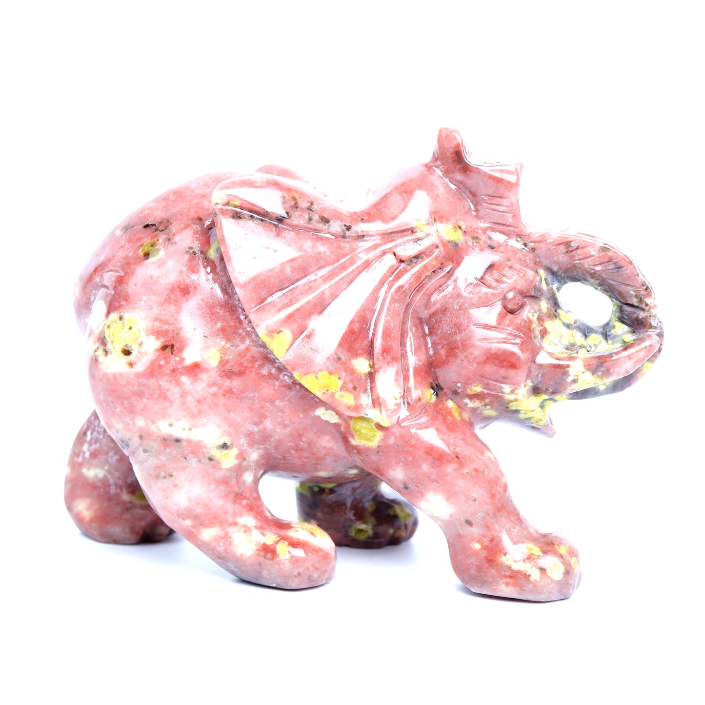6" Peach Blossom Jasper Carved Elephant Figurine Realistic Crystal Healing Quartz Decor