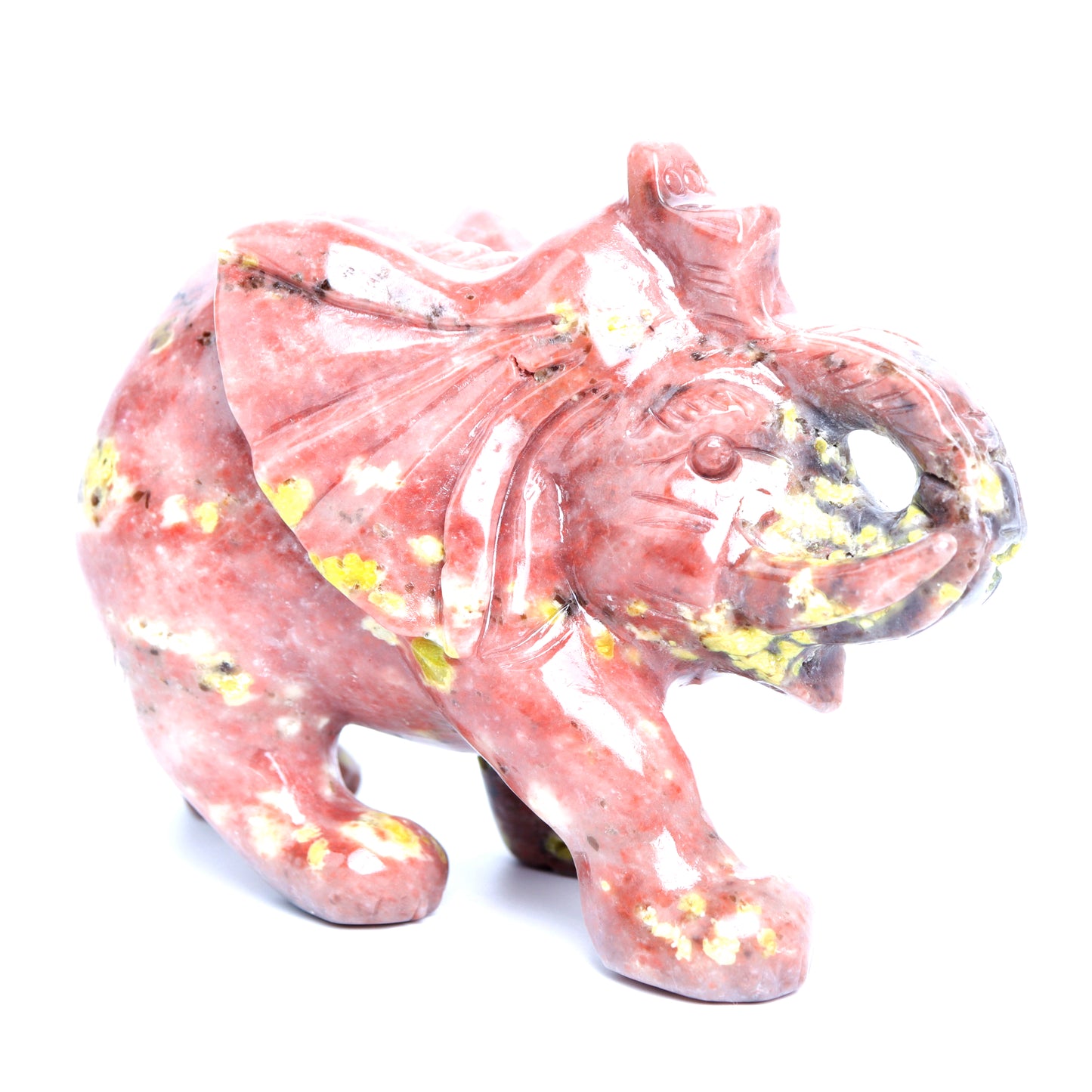6" Peach Blossom Jasper Carved Elephant Figurine Realistic Crystal Healing Quartz Decor
