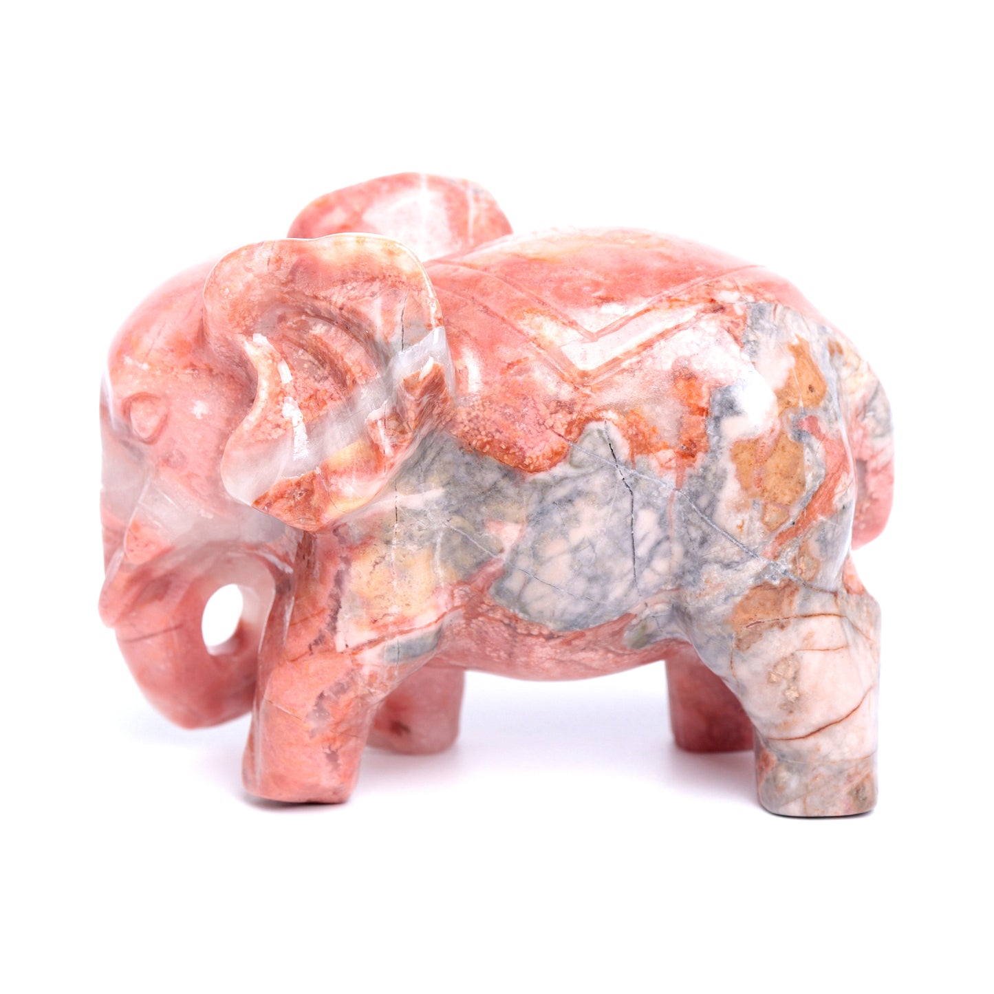3.8" Rhodonite Carved Elephant Figurine Realistic Crystal Healing Quartz Decor