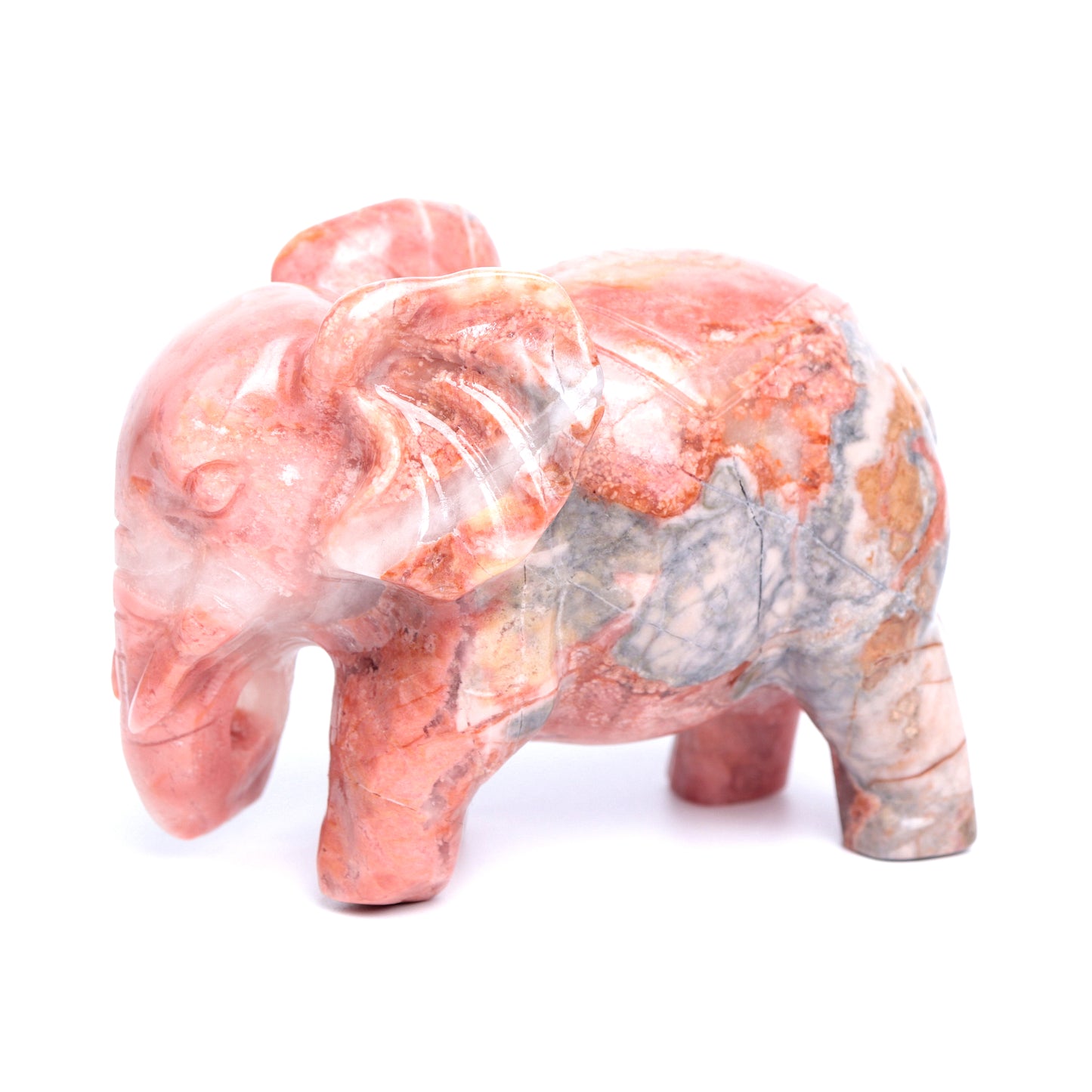 3.8" Rhodonite Carved Elephant Figurine Realistic Crystal Healing Quartz Decor