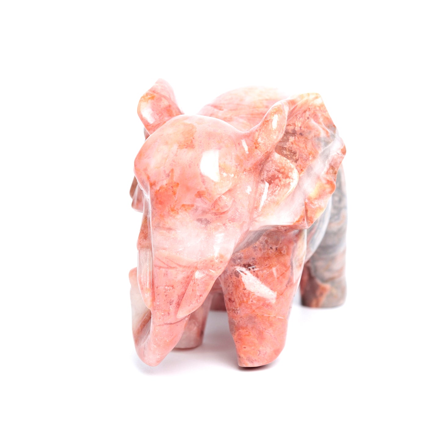3.8" Rhodonite Carved Elephant Figurine Realistic Crystal Healing Quartz Decor