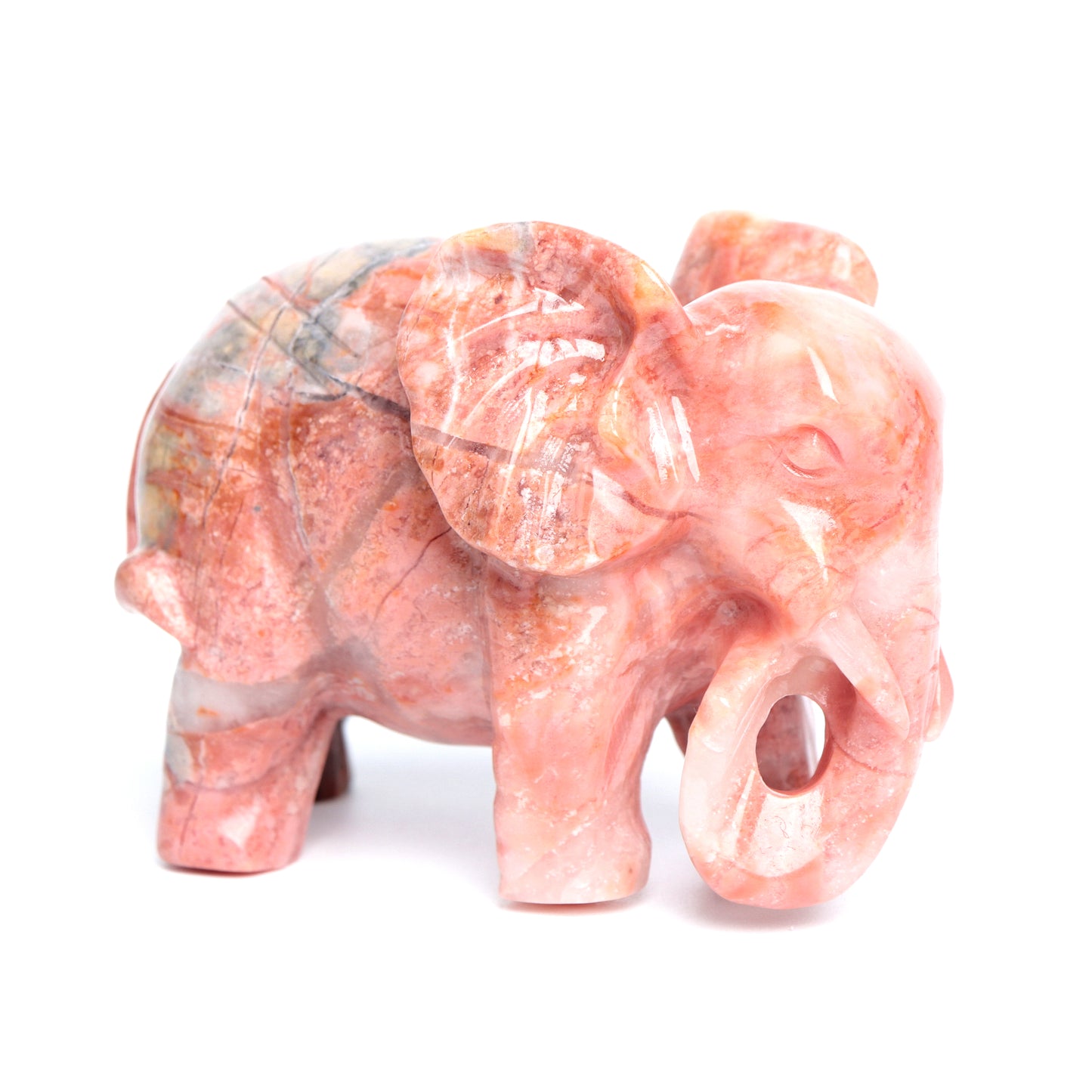 3.8" Rhodonite Carved Elephant Figurine Realistic Crystal Healing Quartz Decor