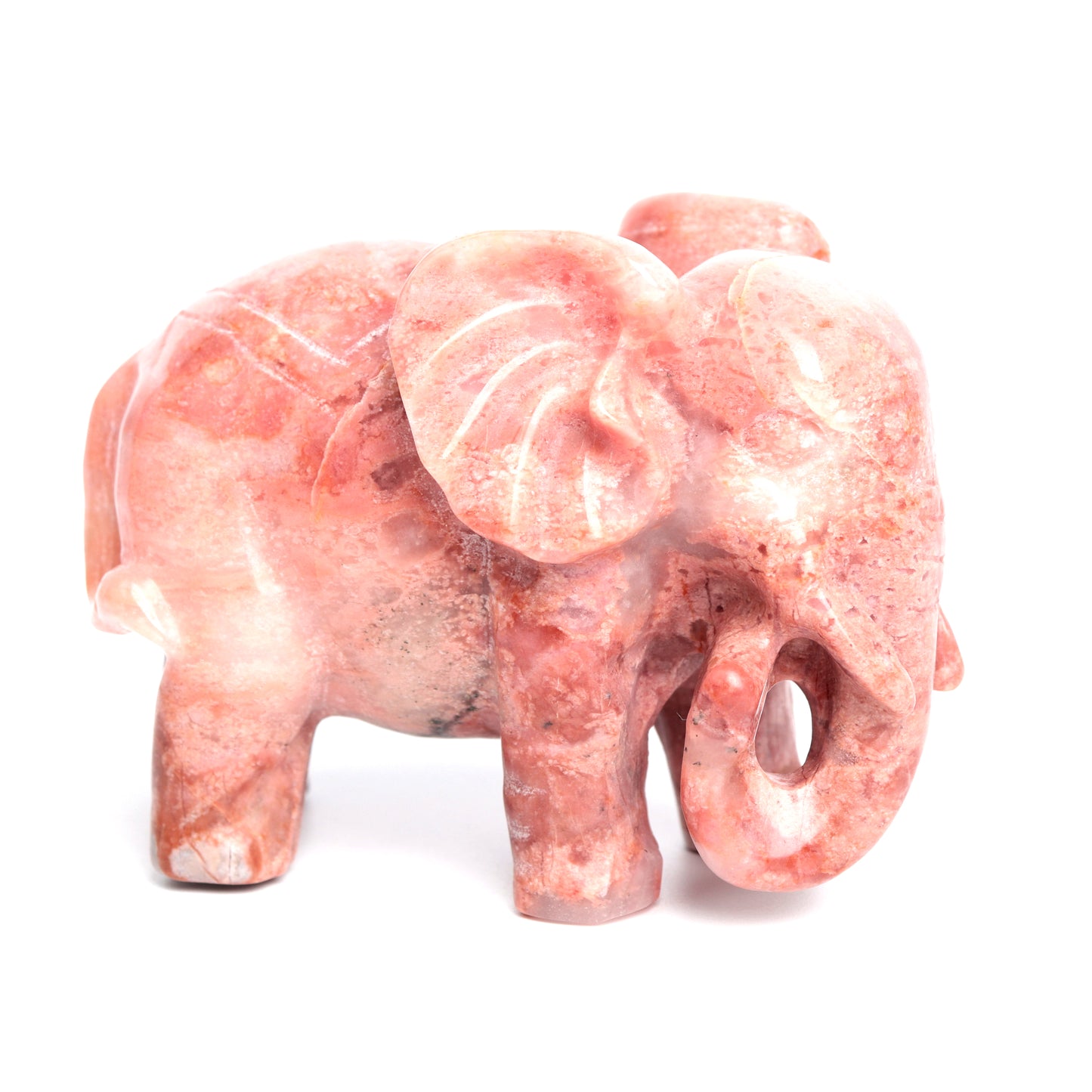 3.8" Rhodonite Carved Elephant Figurine Realistic Crystal Healing Quartz Decor