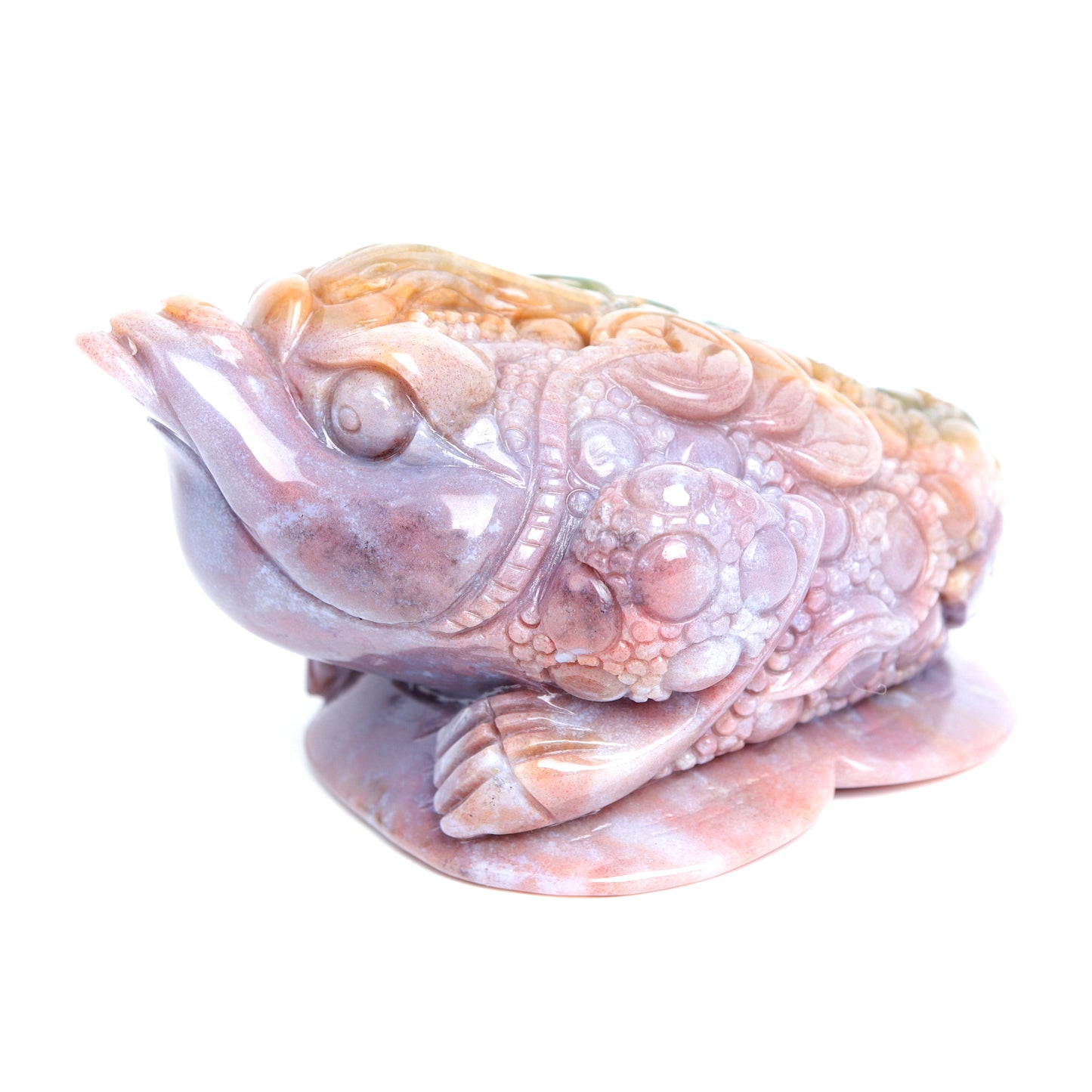 4.5" Ocean Jasper Carved Money Toad Statue Realistic Crystal Healing Quartz Decor