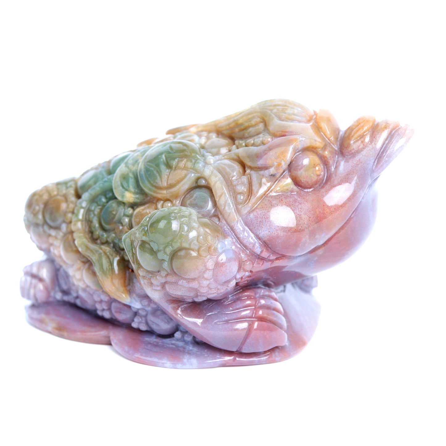 4.5" Ocean Jasper Carved Money Toad Statue Realistic Crystal Healing Quartz Decor