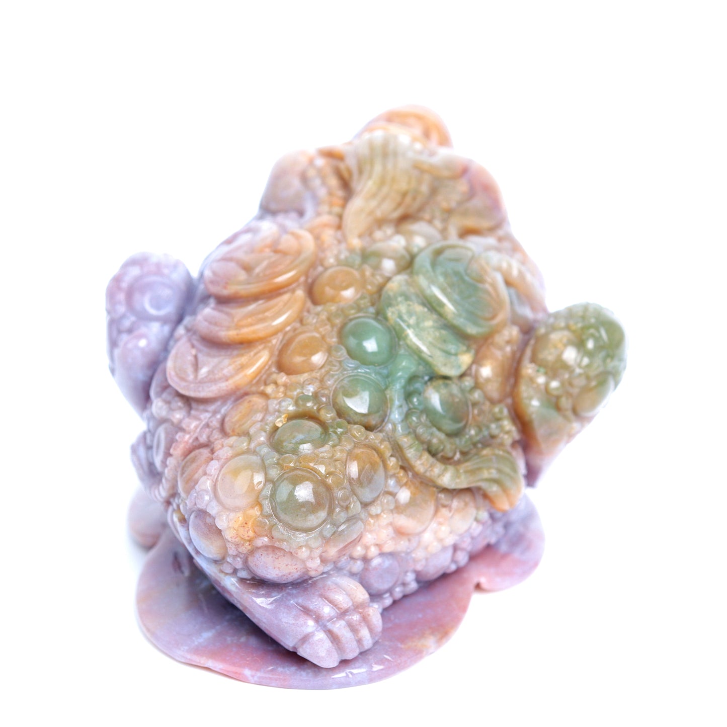 4.5" Ocean Jasper Carved Money Toad Statue Realistic Crystal Healing Quartz Decor