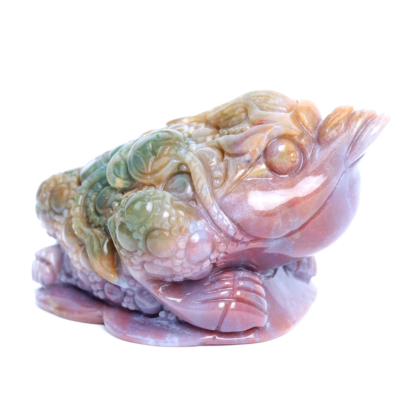4.5" Ocean Jasper Carved Money Toad Statue Realistic Crystal Healing Quartz Decor