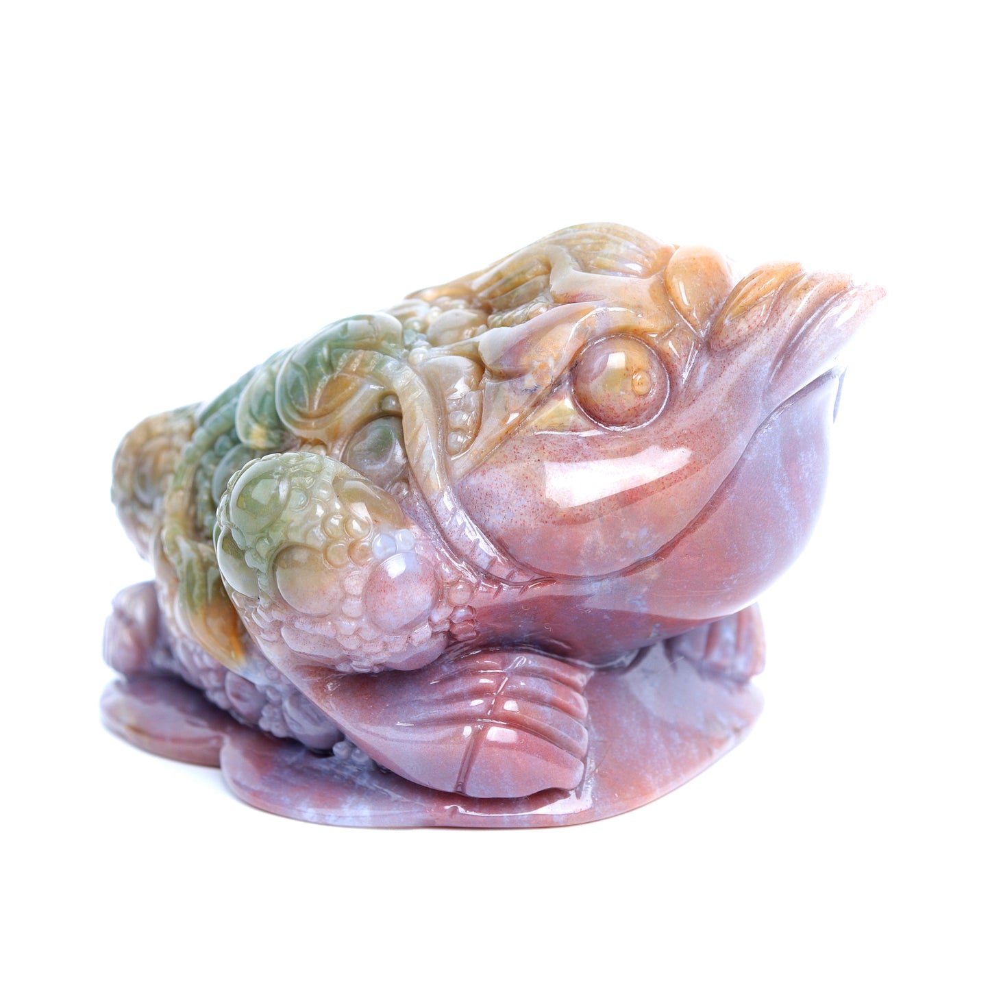 4.5" Ocean Jasper Carved Money Toad Statue Realistic Crystal Healing Quartz Decor