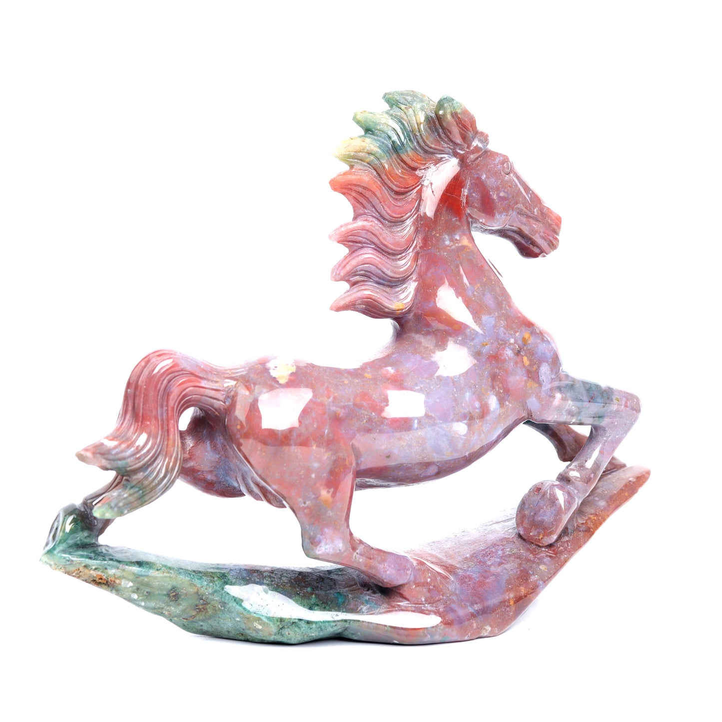 7.5" Ocean Jasper Carved Crystal Horse Figurine Realistic Quartz Decor