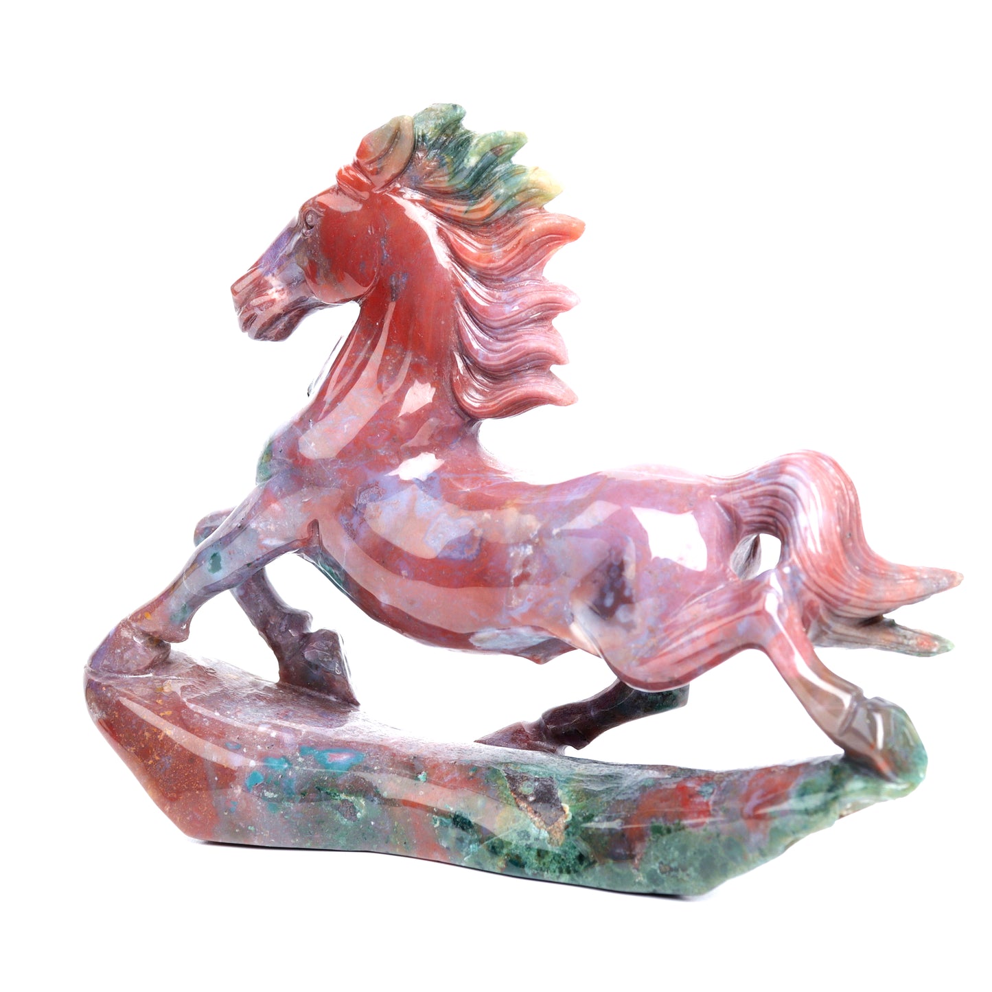 7.5" Ocean Jasper Carved Crystal Horse Figurine Realistic Quartz Decor